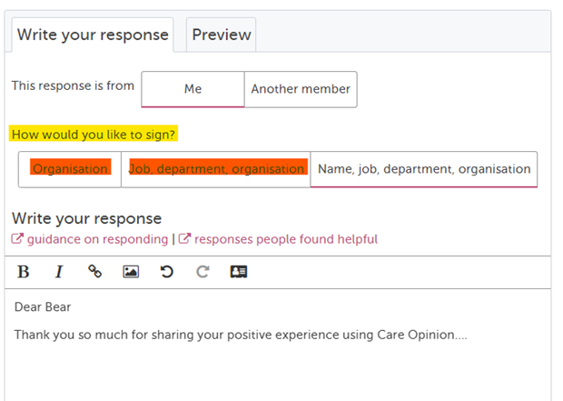 how to change your response signature